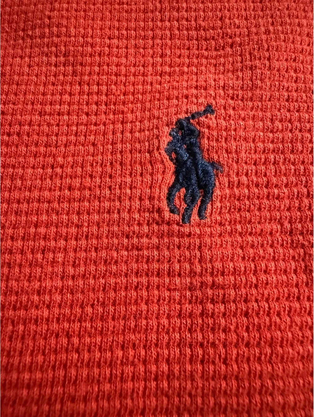 Polo Ralph Lauren Men's Medium Red Long-Sleeve Waffle Knit Cotton Shirt with Emb